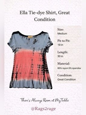 Ella Samani Tie Dye Top Rayon Spandex V Neck Stretch Medium